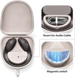 Draagtas voor Draadloze Bluetooth Koptelefoons - Beschermhoes met Magnetische Sleuf voor Kabel - Grijs — thumbnail 3