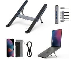 Ultra Compacte Laptopstandaard met 4-Poorts USB Hub - Vouwbaar & Draagbaar voor Reizen, Bibliotheek, Thuis & Kantoor, 6-Niveaus Ergonomisch Verstelbare Aluminium Houder voor 10-16" Laptops & Tablets