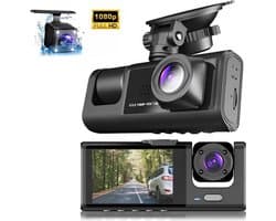 Dashcam met drie lenzen, dubbele opname voor en achter, 1080p Full HD (met 256 GB geheugenkaart)
