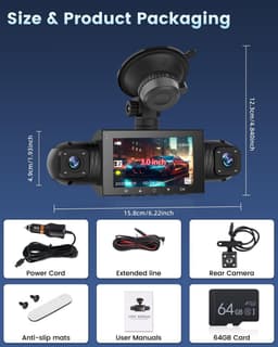 4 Kanaals Dashcam 1080P met 360 Graden Zicht, IPS Scherm en Nachtzicht + 64GB Kaart — thumbnail 4