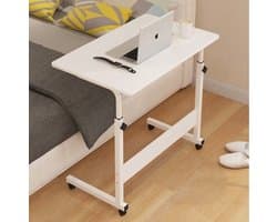 Bijzettafel en Laptop Tafel – Verstelbaar – Bedtafel en Computertafel – Wit – 80x40 cm