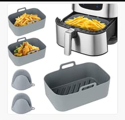 Airfryer Accessoires – Silicone Mandjes Set – Voedselveilig – Hittebestendig – Siliconen ovenschaal BPA Vrij Accessoires Heteluchtfriteuse Bakvormen – 19,5x12,7x7cm – 2-delig – Grijs — thumbnail 1