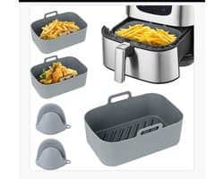 Airfryer Accessoires – Silicone Mandjes Set – Voedselveilig – Hittebestendig – Siliconen ovenschaal BPA Vrij Accessoires Heteluchtfriteuse Bakvormen – 19,5x12,7x7cm – 2-delig – Grijs