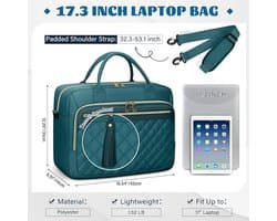 17 Inch Laptoptassen voor Vrouwen Grote Laptop Case Messenger Bag Werktassen voor Vrouwen 17,3 Inch Leraar Tas Computer Tas Laptop Aktetas voor Zakelijk Kantoor Reizen College , donkergroen