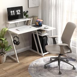 COSTWAY Bureau met stopcontacten en USB-poorten, kleine computertafel met monitorstandaard, hoofdtelefoonhaak, opbergvak en CPU-standaard, hoekbureau voor kleine ruimtes, 107 x 45 x 93 cm (wit) — thumbnail 3