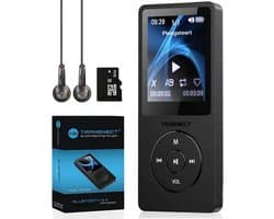 Transnect® - MP3 Speler/MP4 - Bluetooth - 8GB Geheugen- Ondersteuning tot 128 GB - HiFi Oordopjes - Zwart