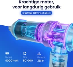 Auto stofzuiger draadloos - Handstofzuiger - Mini Stofzuiger - Stofzuiger Auto - Incl. blaasfunctie, opzetstukjes en reiskoffertje — thumbnail 4