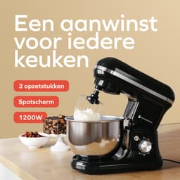 KitchenBrothers 1200W Keukenmachine - Keukenrobot - 5L - Mixer met Mengkom - BPA-vrij Keukenmixer - Zwart — thumbnail 3