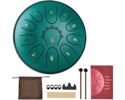 VEVOR Tongue Drum, 165 mm, 11-Tonige Rain Drum, D-Majeur Muziekdrums met Muziekboek En Mallets, Stalen Tongdrum, Stalen Pan, voor Meditatie, Yoga, Beginners, Muzieklessen, Groen