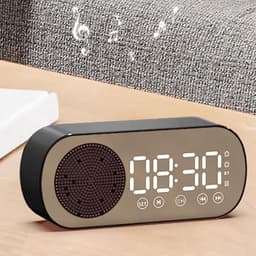 Digitale Wekker - Bluetooth Speaker - Premium Wekker - met LED Spiegeldisplay - Twee alarmen met hoog volume - Digitale Wekkerradio - Zwart — thumbnail 5