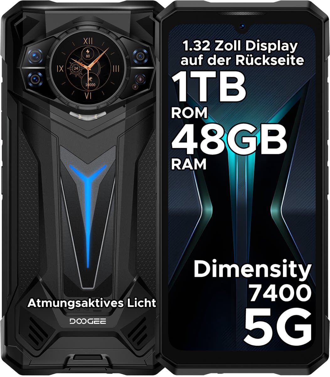 DOOGEE S200 Ultra 5G - Robuuste Smartphone - Robuuste Telefoon - 48GB RAM + 1TB ROM （2TB /TF） - Dimensity 7400 - 11000 mAh /66W - 6,72 inch 120Hz - Android 15 - Nachtzicht -100 MP AI camera - NFC - GPS - 1,32 inch display achteraan - Zwart — afbeelding 1