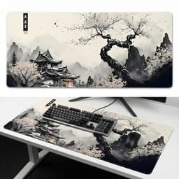 Zen Design XXL Muismat 80x30 – Japans Landschap – Anti-slip – Bureau Onderlegger — thumbnail 1