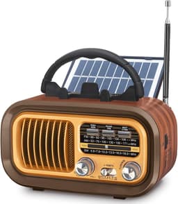 Kleine Draagbare Radio - AM FM SW Retro Vintage Radio - 1200mAh Batterij Of D-Cellen - Bluetooth Kofferradio - USB TF Kaart - Noodradio Solar - Powerbank Functie - Binnen Buiten Gebruik - Noodpakket - Goud Kleur - Draagbare Oplader - Multifunctioneel — thumbnail 1