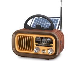 Kleine Draagbare Radio - AM FM SW Retro Vintage Radio - 1200mAh Batterij Of D-Cellen - Bluetooth Kofferradio - USB TF Kaart - Noodradio Solar - Powerbank Functie - Binnen Buiten Gebruik - Noodpakket - Goud Kleur - Draagbare Oplader - Multifunctioneel