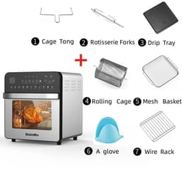 BioloMix Airfryer Oven 15L van RVS - Heteluchtfriteuse & Mini Oven met Dubbele Verwarming - Olievrij Frituren - Oven, Broodrooster, Draaispit & Dehydrator - Transparante Touchscreen Oven - 1700W - Groot Formaat voor Gezin — thumbnail 3