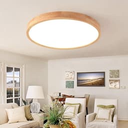 Ronde Houten LED Plafondlamp Dimbaar met Afstandsbediening Lichtkleur en Helderheid Verstelbaar — thumbnail 2