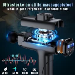 RWB® Massage Pistool - Massagepistool - Massage Gun - 30 Snelheden - 8 Massagekoppen - Zwart - 15cm x 10cm x 7cm — thumbnail 3