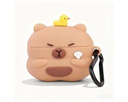 Namajunas - Case geschikt voor Apple AirPods 3 hoesje - Hoesje Geschikt voor AirPods 3 Hoesje Siliconen Case - optimale bescherming - Valbescherming - Capibara Hoesje Siliconen Case - Met karabijnhaak - Capybara