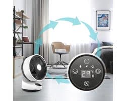 Energi besparende 90 graden kantelbare ventilator met afstandsbediening en touch-display voor woonkamer, keuken en slaapkamer tot 20 m²