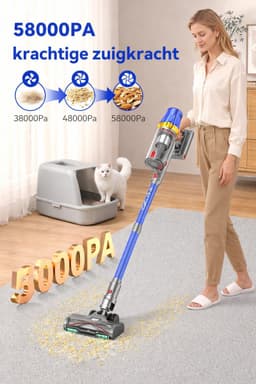 Accustofzuiger 58000Pa 650W – Draadloze Steelstofzuiger met LED-Touchscreen, Anti-Klit Vloerborstel, 6 Groene LED-Lampen, 80 min Gebruikstijd, Zelfstaand Design, 8-Laags HEPA-Filter, Ideaal voor Dierenharen & Tapijt/Harde Vloeren — thumbnail 3