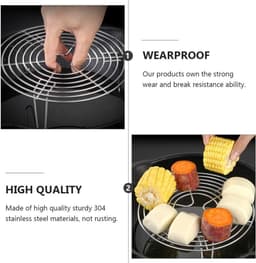 RVS Stoomrek - 2 Stuks - Ovenrooster - Ronde Stoomrek - 7 cm hoog - Magnetron Rek - Kookspullen - Stoommandr - Keukenonderzetter - kookrek dumpling - stoomrek - voor snelkookpannen en airfryers - 16 x 16 x 7 cm — thumbnail 5