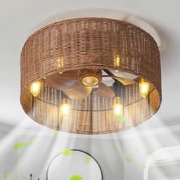 ENXING Vintage E12 Plafondventilator Met Lamp Omkeerbare Stomme Plafondventilator Licht 6 Snelheid Timer Vintage Cage Fan Plafond Licht Boho Voor Woonkamer Slaapkamer Lounge (lamp Niet Inbegrepen) — thumbnail 5
