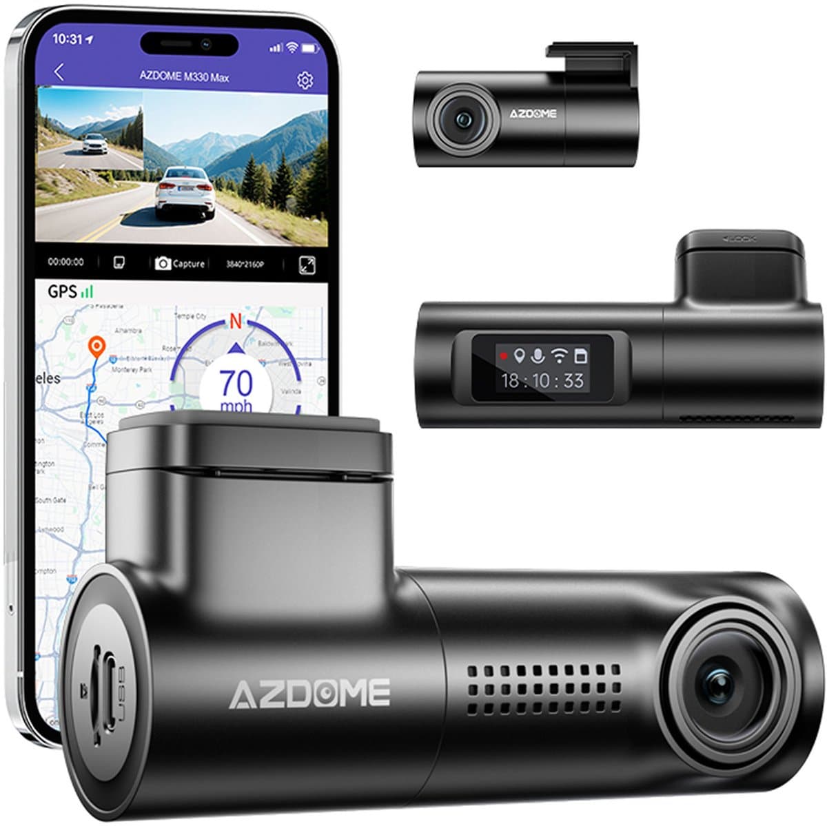 AZDome M330 Max dashcam voor auto - 4K + 2K resolutie - 150 graden kijkhoek - Nachtzicht - Wifi - GPS - Super compact - Parkeermodus - 1.0 inch TNT scherm - dashcam voor auto — afbeelding 1
