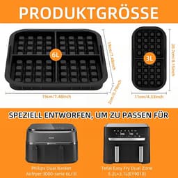 2 stuks wafelinzetstukken - geschikt voor Philips Airfryer 3000-serie (6L/3L) & Tefal EY9018 Airfryer - zwart — thumbnail 4