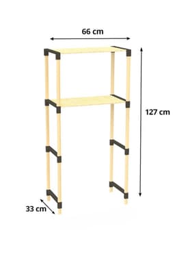 Fixwood 2-Laags Wasmachine Rek – Zwart - Houten Opbergrek voor Wasmachine – Ruimtebesparend Badkamerrek 127 cm – Beukenlook – 33x66x127 cm — thumbnail 5