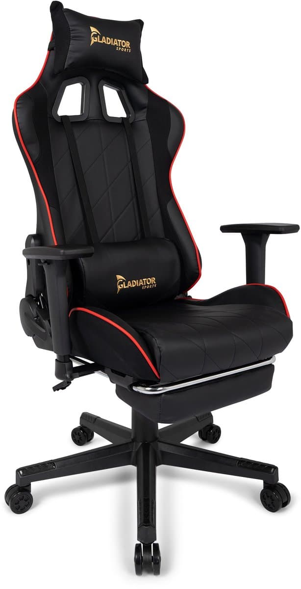Gladiator Esports Ergonomische Gamestoel met 160° kantelfunctie - Zwarte Gamingstoel met 3D Verstelbare Armleuningen & Voetensteun - Gaming Chair met Rug- en Hoofdkussen - Tot 130kg — afbeelding 1