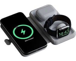 Xtorm 15W Opvouwbare Draadloze Oplader 3-in-1 - Geschikt voor iPhone, AirPods & Apple Watch - Snelladen & Stijlvol Ontwerp - Grijs