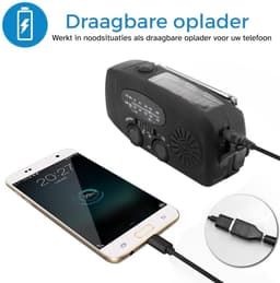 Noodradio - Bouwradio - Noodpakket - Noodradio Solar Opwindbaar - Noodpakket voor thuis - Draagbare radio - Powerbank 2000 mAh - Zwart — thumbnail 2
