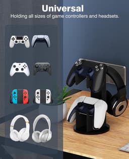 Standaard voor Gamecontroller en Koptelefoon, 2 in 1 Houder voor Spelaccessoires, Zwart. — thumbnail 4