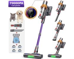 RAYOFI Steelstofzuiger - 70000 Pa - Touchscreen en anti-verwarringfunctie - Max 60 Min Werktijd - 1,5 L Stofbak - Geschikt voor tapijt, harde vloeren en dierenhaar - Goud - 2 jaar garantie