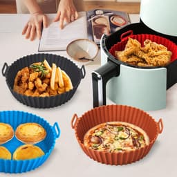 1 stuk - Airfryer siliconen bakvorm - 3D opvouwbaar rond - bakvorm - huishoudmat voor airfryer - zwart — thumbnail 6