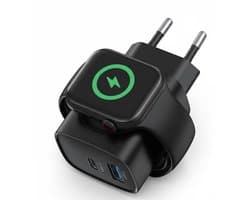 GMB 2-in-1 Apple Watch oplader 20W - 2 poorten USB C oplader PD & QC snellader voor Apple Watch, Tablet en Smart phone- Draadloze oplader - Wireless Charger voor Smart Watch - Zwart