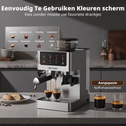 AIRMSEN Espressomachine - 20 Bar - Pistonmachine met Bonenmaler - Met Stoompijpje - Zilver — thumbnail 3