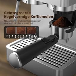AIRMSEN Espressomachine - 20 Bar - Pistonmachine met Bonenmaler - Met Stoompijpje - Zilver — thumbnail 5