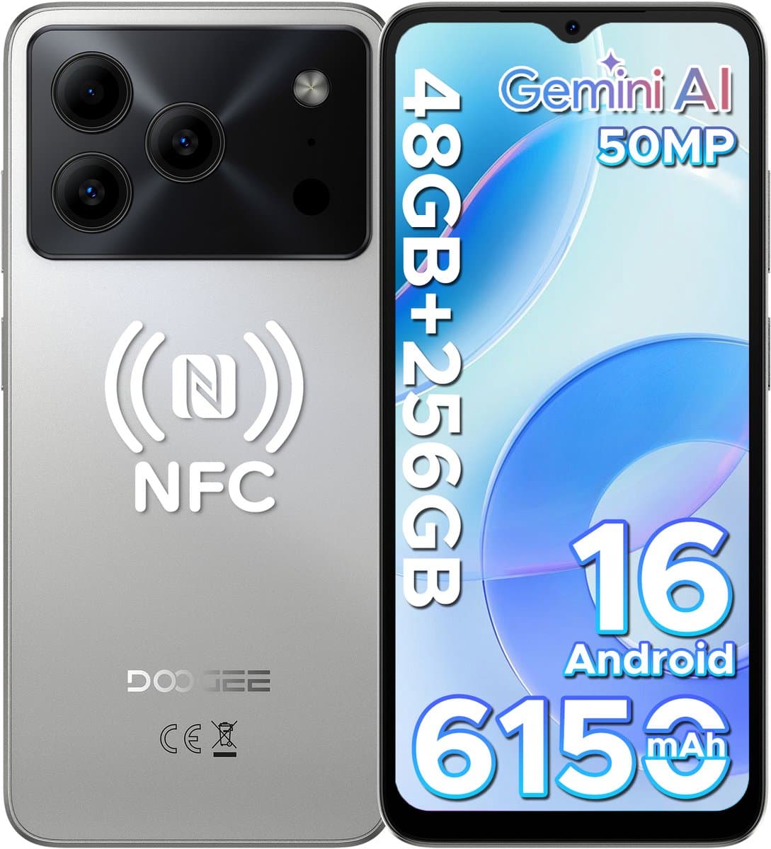 DOOGEE Note 56 Plus - Smartphone - Telefoon - 48 GB RAM+ 256 GB ROM (2TB/TF) - 50 MP camera - 6150 mAh/18W - 6.56 inch 90Hz - Gemini AI - Widevine L1 - NFC - Face ID - Vingerafdruk - GPS - Natural — afbeelding 1
