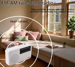 QINGLV - Kleine Radio op Batterijen - AM/FM - Kleur: Blauw - Perfect voor Noodpakket - Werkt op AA-batterijen - Draagbare Noodradio voor Rampen — thumbnail 3