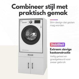 Wasmachinekast Enkel 67x145x67cm | Ruimtebesparend & Super Stevig | Met Uitschuiflade | Voor Wasmachine of Droger | Wit — thumbnail 2