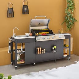 sweeek - Gasbarbecue met 4 branders + 1 zijbrander, buitenkeuken met gootsteen, keukengerei en thermometer - d'artagnan — thumbnail 4