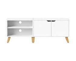 TV Kast Opbergkast 40x140x50 Cm Wit Houten Frame Verstelbare Planken 2 Deuren 2 Open Vakken Geschikt Voor 65 Inch Televisies Woonkamer Eetkamer Slaapkamer Hal