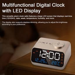 Multifunctionele wekker - met FM-radio - afleesbare LED-digitale klok - temperatuur- en vochtigheidsweergave - spraakbediening/altijd-aan-schakelaar - instelbare helderheid - snooze-functie - snooze-alarm - wit — thumbnail 5