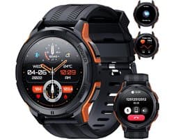 Smartwatch met Bluetooth-gesprekken, 1,43 inch AMOLED-display, 410 mAh batterij, 5 ATM waterdicht, hartslag- en slaapmonitor, geschikt voor Android en iOS
