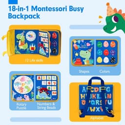 Montessori Speelbord Dinosaurus-Thema 18-in-1 Activiteiten Educatief Voor Jongens Model Rugzak — thumbnail 4