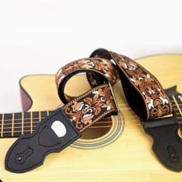 P&P® - Professionele Verstelbare Stevige Gitaarband - Guitar strap Band - Luxe Gitaarriem - Bas/Elektrische /Akoestische/ Klassieke Gitaar - Geborduurd Bruin — thumbnail 3