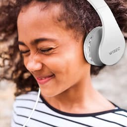 WiseQ Draadloze Koptelefoon Kinderen – Witte Bluetooth Kinderkoptelefoon met Microfoon – SD-kaart & FM-Radio – 8u Bluetooth Geluidsdempend – Wit — thumbnail 4