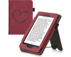 kwmobile e-reader hoesje geschikt voor Amazon Kindle Paperwhite hoes - E reader flip case van kunstleer - Ereader cover met stand - Brushed Hart design in donkerrood