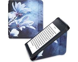 kwmobile e-reader hoesje geschikt voor Kobo Libra 2 hoes - Ereader flip case met standaard - E reader cover van kunstleer - In wit / grijs / blauw